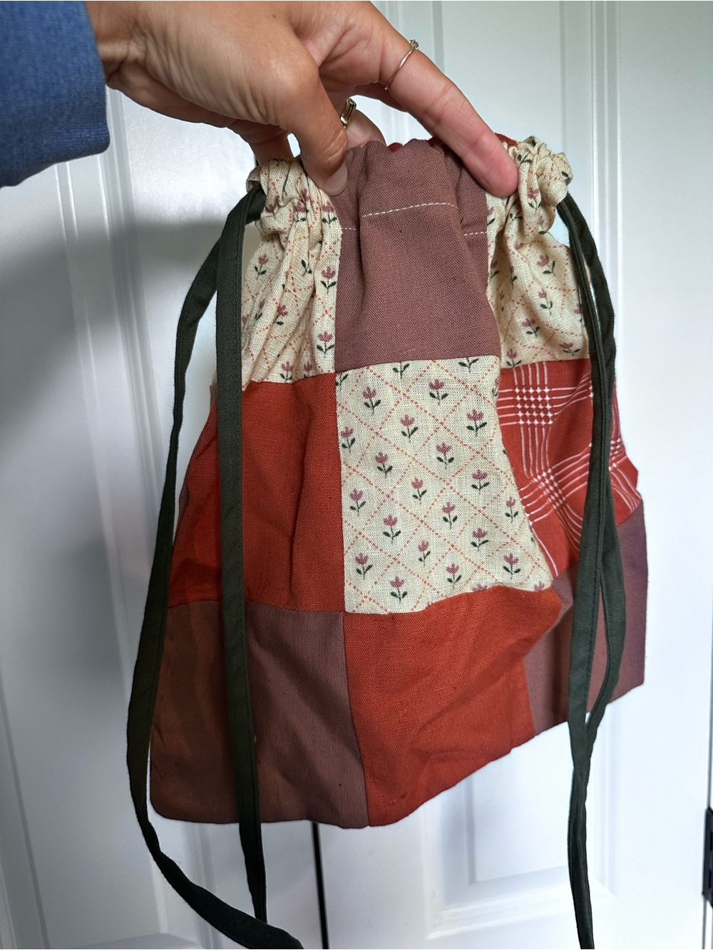 Little Cottonwood patchwork drawstring bag